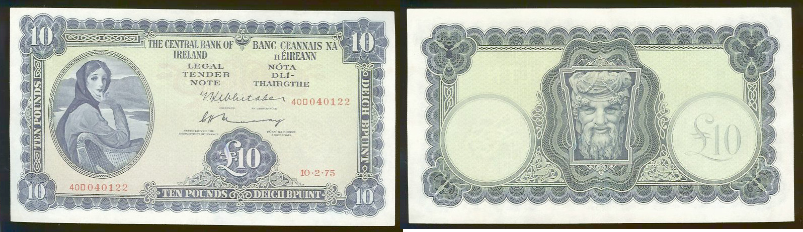Ireland £10 10.2.1975 Unc